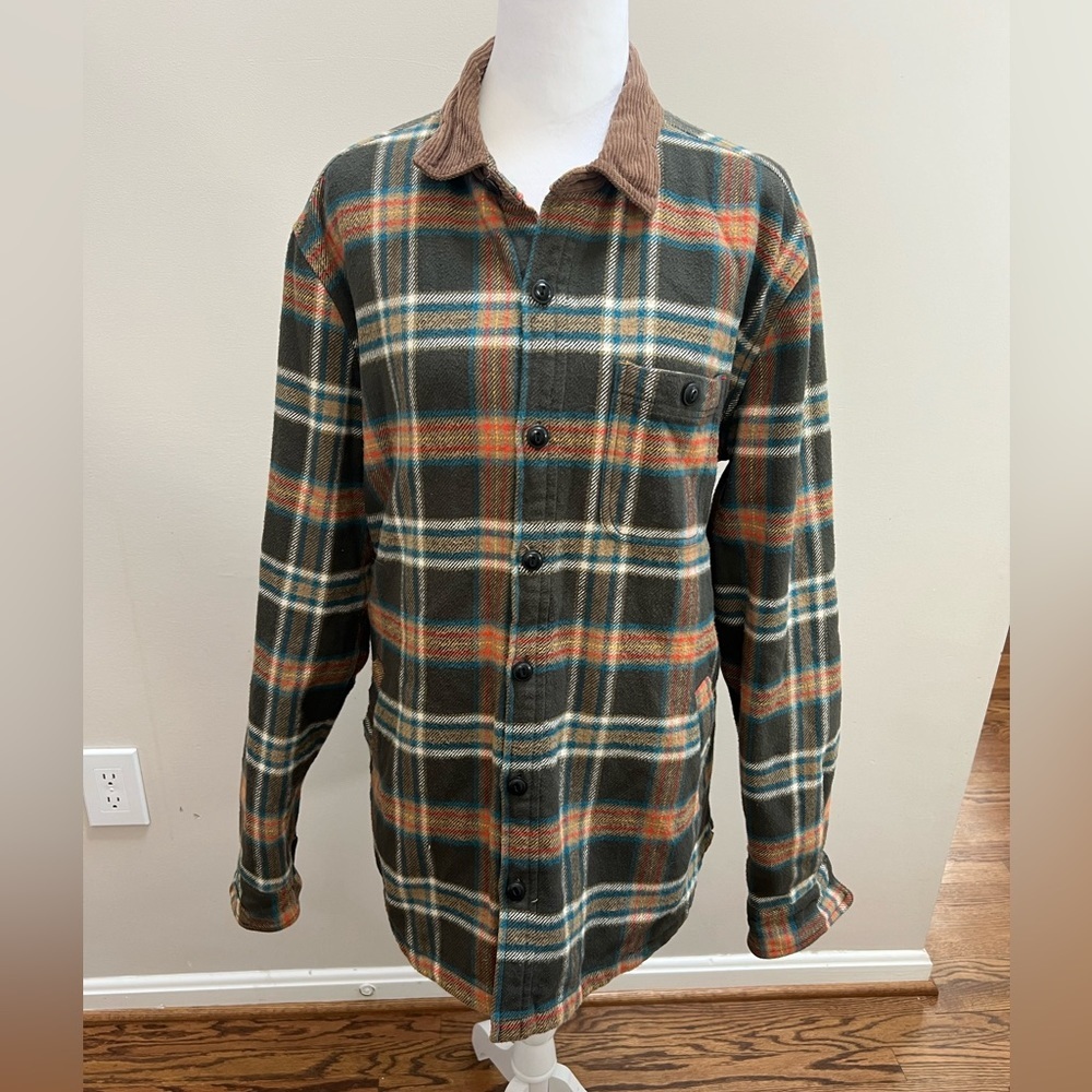 Urban Outfitters Plaid Shirt Jacket - Green and Brown